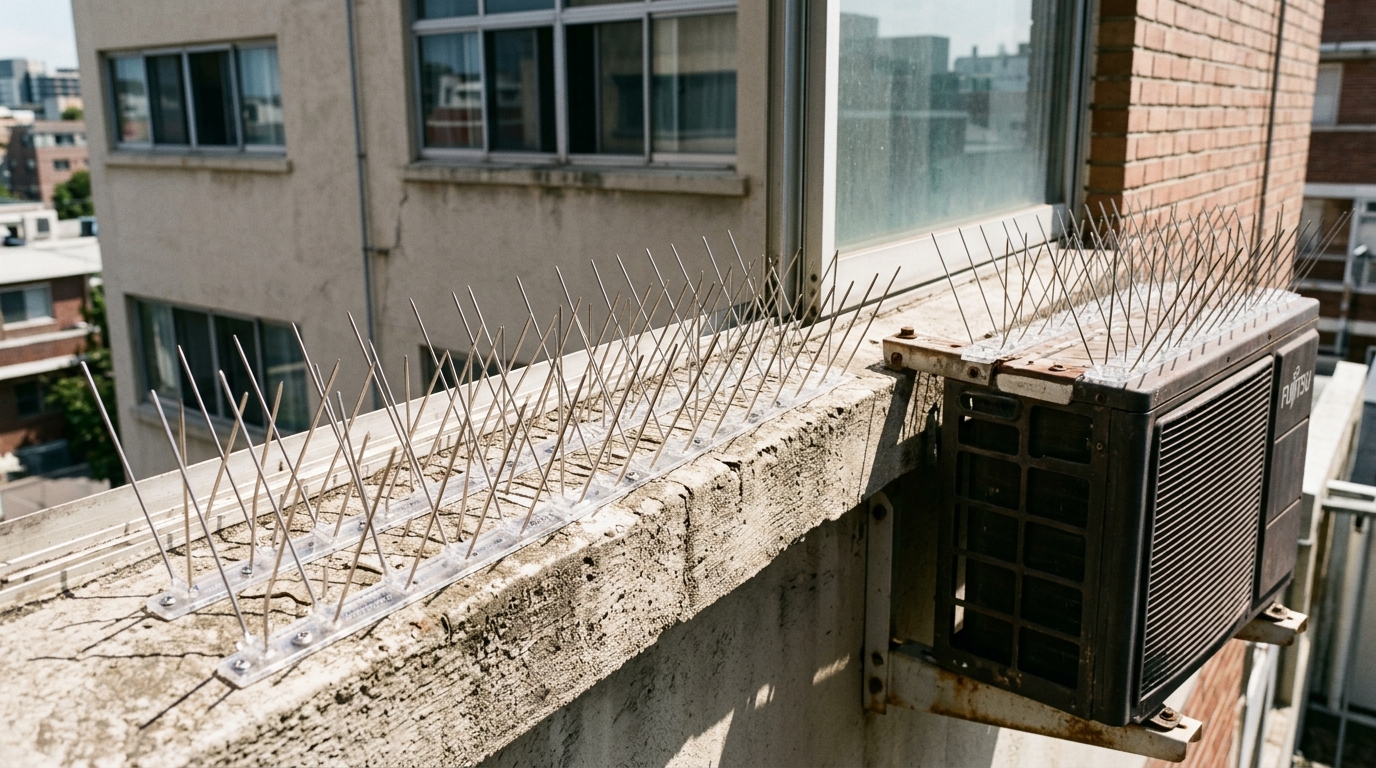 304-SS Bird Spikes on Parapet Wall & AC Ledge