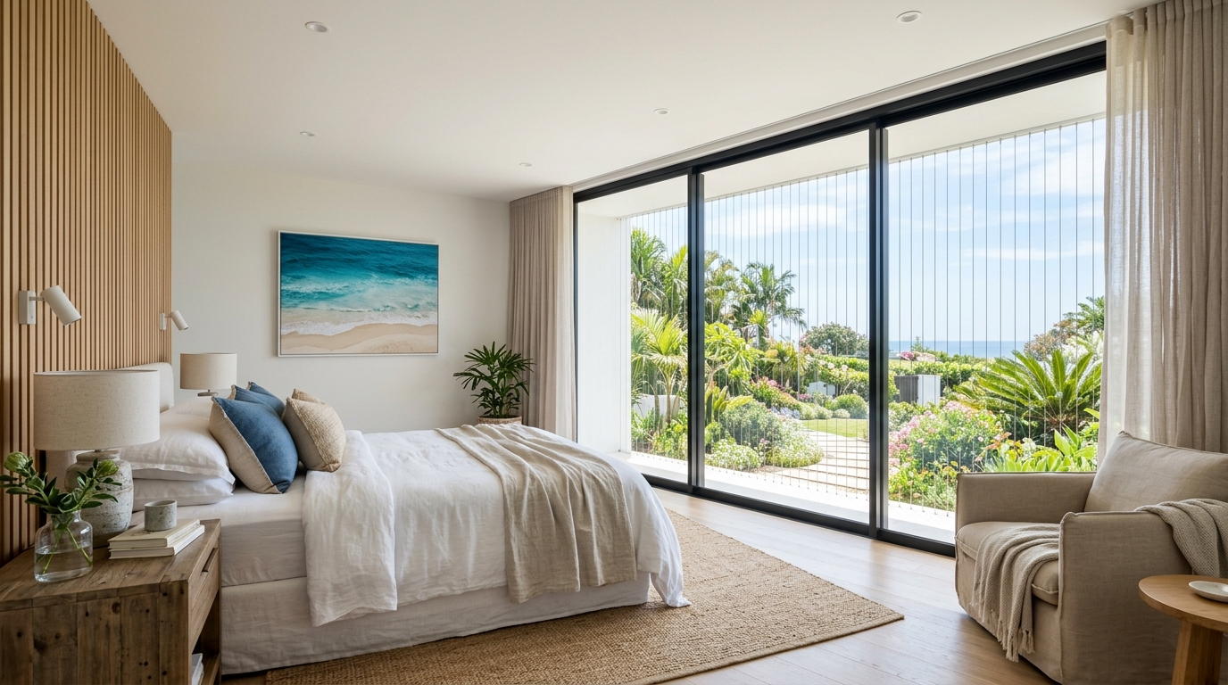 Modern Master Bedroom Window Invisible Grills