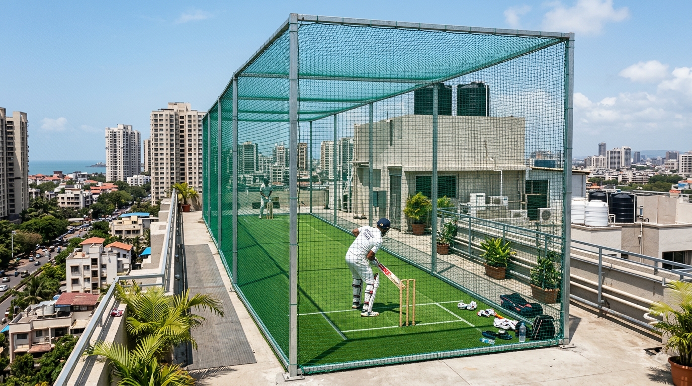 Rooftop Box Cricket Practice Net Pitch